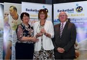 11 May 2019; Hall of Fame Award winner Siobhán Caffrey is presented with her award by Theresa Walsh, President of Basketball Ireland, and Fran Ryan, Chairperson of the Board of Basketball Ireland, during the Basketball Ireland 2018/19 Annual Awards and Hall of Fame at the Cusack Suite, Croke Park in Dublin. Photo by Piaras Ó Mídheach/Sportsfile