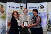11 May 2019; Girls A School Award winner Holy Faith Clontarf, Co Dublin, represented by Bronagh Power Cassidy centre, is presented with the award by Lorna Finnegan, PPSC, left, and Theresa Walsh, President of Basketball Ireland, during the Basketball Ireland 2018/19 Annual Awards and Hall of Fame at the Cusack Suite, Croke Park in Dublin. Photo by Piaras Ó Mídheach/Sportsfile
