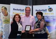 11 May 2019; Boys C School Award winners St Brendan’s Belmullet, Co Mayo, represented by Damien Lavelle, are presented with the award by Lorna Finnegan, PPSC, left, and Theresa Walsh, President of Basketball Ireland, during the Basketball Ireland 2018/19 Annual Awards and Hall of Fame at the Cusack Suite, Croke Park in Dublin. Photo by Piaras Ó Mídheach/Sportsfile