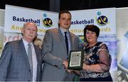 11 May 2019; Senior Referee Development Award winner Aurimus Statkus is presented with his award by Dave Smith, National Referees Committee and Theresa Walsh, President of Basketball Ireland, during the Basketball Ireland 2018/19 Annual Awards and Hall of Fame at the Cusack Suite, Croke Park in Dublin. Photo by Piaras Ó Mídheach/Sportsfile
