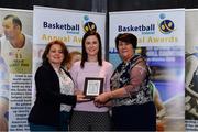11 May 2019; Boys D School Award winners Coláiste na hInse, Co Bettystown, Co Meath, represented by Raychel Kelly, are presented with the award by Lorna Finnegan, PPSC, left, and Theresa Walsh, President of Basketball Ireland, during the Basketball Ireland 2018/19 Annual Awards and Hall of Fame at the Cusack Suite, Croke Park in Dublin. Photo by Piaras Ó Mídheach/Sportsfile