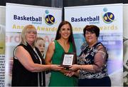 11 May 2019; Women’s Division One Player of the Year award winner Dayna Finn of Maree is presented with her award by Breda Dick, WNLC, left, and Theresa Walsh, President of Basketball Ireland, during the Basketball Ireland 2018/19 Annual Awards and Hall of Fame at the Cusack Suite, Croke Park in Dublin. Photo by Piaras Ó Mídheach/Sportsfile