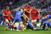 11 May 2019; Ben Spencer of Saracens is tackled by Cian Healy, right, and Garry Ringrose of Leinster during the Heineken Champions Cup Final match between Leinster and Saracens at St James' Park in Newcastle Upon Tyne, England. Photo by David Fitzgerald/Sportsfile