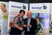 11 May 2019; Presidents Lifetime Achievement Award winner Donal O’Connor is presented with his award by Theresa Walsh, President of Basketball Ireland, during the Basketball Ireland 2018/19 Annual Awards and Hall of Fame at the Cusack Suite, Croke Park in Dublin. Photo by Piaras Ó Mídheach/Sportsfile