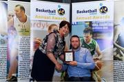 11 May 2019; IWA Wheelchair Basketball Men’s Player of the Year Award winner Derek Hegarty of Rebel Wheelers, Co Cork, is presented with his award by Theresa Walsh, President of Basketball Ireland, during the Basketball Ireland 2018/19 Annual Awards and Hall of Fame at the Cusack Suite, Croke Park in Dublin. Photo by Piaras Ó Mídheach/Sportsfile