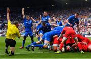 11 May 2019; Referee Jérome Garcès awards a Leinster try scored by Tadhg Furlong during the Heineken Champions Cup Final match between Leinster and Saracens at St James' Park in Newcastle Upon Tyne, England. Photo by Ramsey Cardy/Sportsfile