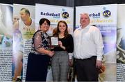 11 May 2019; Colleges Division 2 Female Player of the Year Award winner Jamie Sherburne of Maynooth University is presented with her award by Theresa Walsh, President of Basketball Ireland and Patrick O’Neill, chair of the NBCC, during the Basketball Ireland 2018/19 Annual Awards and Hall of Fame at the Cusack Suite, Croke Park in Dublin. Photo by Piaras Ó Mídheach/Sportsfile