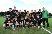 11 May 2019; Hanover Harps players and manager Tom Begley celebrate with the cup following the U15 SFAI Cup Final 2019 match between Stella Maris and Hanover Harps at Oscar Traynor Centre in Dublin. Photo by Michael P. Ryan/Sportsfile