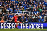 11 May 2019; Owen Farrell of Saracens kicks a conversion watched by Leinster fans during the Heineken Champions Cup Final match between Leinster and Saracens at St James' Park in Newcastle Upon Tyne, England. Photo by Brendan Moran/Sportsfile