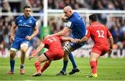 11 May 2019; Devin Toner of Leinster is tackled by Alex Lozowski of Saracens during the Heineken Champions Cup Final match between Leinster and Saracens at St James' Park in Newcastle Upon Tyne, England. Photo by David Fitzgerald/Sportsfile