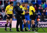 11 May 2019; Leinster captain Jonathan Sexton speaks to referee Jérome Garcès as he reviews a possible Saracens try during the Heineken Champions Cup Final match between Leinster and Saracens at St James' Park in Newcastle Upon Tyne, England. Photo by Ramsey Cardy/Sportsfile