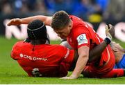 11 May 2019; Owen Farrell, right, and Maro Itoje of Saracens celebrate at the final whistle of the Heineken Champions Cup Final match between Leinster and Saracens at St James' Park in Newcastle Upon Tyne, England. Photo by Brendan Moran/Sportsfile