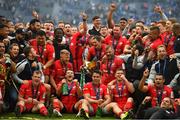 11 May 2019; The Saracens team celebrate with the Champions Cup after the Heineken Champions Cup Final match between Leinster and Saracens at St James' Park in Newcastle Upon Tyne, England. Photo by Brendan Moran/Sportsfile