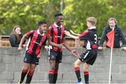 11 May 2019; Divine Lzekor of Cherry Orchard celebrates with teammates after scoring a goal during the U14 SFAI Cup Final match between Belvedere FC and Cherry Orchard at Oscar Traynor Centre in Dublin. Photo by Michael P. Ryan/Sportsfile