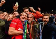 11 May 2019; Alex Goode of Saracens celebrates with the Champions Cup after the Heineken Champions Cup Final match between Leinster and Saracens at St James' Park in Newcastle Upon Tyne, England. Photo by Brendan Moran/Sportsfile