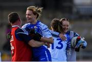 11 May 2019; Rosie Landers of Waterford, centre, celebrates with team-mates and backroom staff following the TG4  Munster Ladies Football Senior Championship match between Kerry and Waterford at Cusack Park in Ennis, Clare. Photo by Sam Barnes/Sportsfile