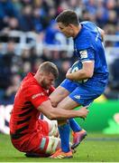 11 May 2019; Jonathan Sexton of Leinster is tackled by George Kruis of Saracens during the Heineken Champions Cup Final match between Leinster and Saracens at St James' Park in Newcastle Upon Tyne, England. Photo by Brendan Moran/Sportsfile