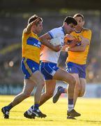 11 May 2019; Shane Aherne of Waterford in action against Gary Brennan, right, and Kevin Hartnett of Clare during the Munster GAA Football Senior Championship quarter-final match between Clare v Waterford at Cusack Park in Ennis, Clare. Photo by Sam Barnes/Sportsfile
