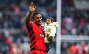 11 May 2019; Mako Vunipola of Saracens celebrates with his son Jacob Fe’ao-moe-Lotu following the Heineken Champions Cup Final match between Leinster and Saracens at St James' Park in Newcastle Upon Tyne, England. Photo by David Fitzgerald/Sportsfile