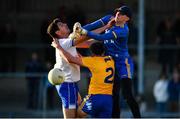 11 May 2019; Shane Aherne of Waterford in action against Stephen Ryan, right, and Kevin Hartnett of Clare during the Munster GAA Football Senior Championship quarter-final match between Clare v Waterford at Cusack Park in Ennis, Clare. Photo by Sam Barnes/Sportsfile