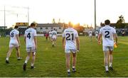 11 May 2019; Kildare players from left Kevin Feely, David Hyland, Conor Hartley and Mark Dempsey leave the field after the Leinster GAA Football Senior Championship Round 1 match between Wicklow and Kildare at Netwatch Cullen Park in Carlow. Photo by Matt Browne/Sportsfile