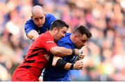 11 May 2019; Cian Healy of Leinster is tackled by Brad Barritt of Saracens during the Heineken Champions Cup Final match between Leinster and Saracens at St James' Park in Newcastle Upon Tyne, England. Photo by Ramsey Cardy/Sportsfile