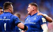 11 May 2019; Tadhg Furlong of Leinster is congratulated on scoring his side's first try by Cian Healy during the Heineken Champions Cup Final match between Leinster and Saracens at St James' Park in Newcastle Upon Tyne, England. Photo by Ramsey Cardy/Sportsfile