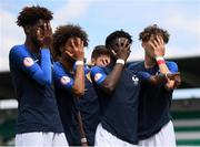 12 May 2019; Adil Aouchiche, right, celebrates with his France team-mates after scoring his side's third goal during the 2019 UEFA European Under-17 Championships quarter-final match between France and Czech Republic at Tallaght Stadium in Dublin. Photo by Stephen McCarthy/Sportsfile