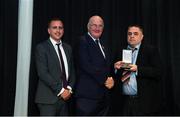 11 May 2019; Alan Steenson, Editor of The Herald, left, and Kevin Nolan, The Herald, are presented with the National Media Award for &quot;Decade of the Dubs&quot; by Uachtarán Chumann Lúthchleas Gael John Horan during the GAA MacNamee Awards at Croke Park in Dublin. Photo by Piaras Ó Mídheach/Sportsfile