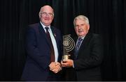 11 May 2019; Photographer John Quirke is presented with his Hall of Fame Award by Uachtarán Chumann Lúthchleas Gael John Horan during the GAA MacNamee Awards at Croke Park in Dublin. Photo by Piaras Ó Mídheach/Sportsfile