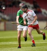 12 May 2019; Bryan McGurk of Tyrone in action against Sean Kenny of Mayo during the Nicky Rackard Cup Group 2 Round 1 match between Tyrone and Mayo at Healy Park, Omagh in Tyrone. Photo by Oliver McVeigh/Sportsfile