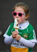 12 May 2019; A young Offaly supporters enjoys a 99 ice-cream prior to the Leinster GAA Football Senior Championship Round 1 match between Meath and Offaly at Páirc Tailteann, Navan in Meath. Photo by Brendan Moran/Sportsfile