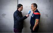12 May 2019; Cork manager John Meyler is interviewed by Liam Aherne of RTE prior to the Munster GAA Hurling Senior Championship Round 1 match between Cork and Tipperary at Pairc Ui Chaoimh in Cork. Photo by David Fitzgerald/Sportsfile