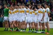 12 May 2019; Offaly players stand for a minutes silence in memory of the late former Offaly manager Eugene McGee prior to the Leinster GAA Football Senior Championship Round 1 match between Meath and Offaly at Páirc Tailteann, Navan in Meath. Photo by Brendan Moran/Sportsfile