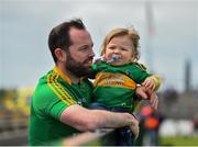 12 May 2019; Young Leitrim supporter Tom Óg, age 15 months, from Drumod, Co Leitrim, with his father Tom Flanagan prior to the Connacht GAA Football Senior Championship Quarter-Final match between Roscommon and Leitrim at Dr Hyde Park in Roscommon. Photo by Seb Daly/Sportsfile