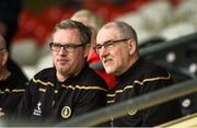 12 May 2019; Tyrone Manager Mickey Harte, right, and assistant manager Gavin Devlin in the stand prior to the Ulster GAA Football Senior Championship preliminary round match betweenTyrone and Derry at Healy Park, Omagh in Tyrone. Photo by Oliver McVeigh/Sportsfile