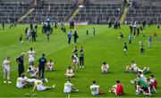 12 May 2019; Offaly manager John Maughan, second from left, meets his team following the Leinster GAA Football Senior Championship Round 1 match between Meath and Offaly at Páirc Tailteann, Navan in Meath. Photo by Brendan Moran/Sportsfile