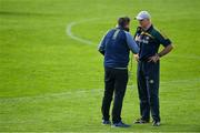12 May 2019; Offaly manager John Maughan is interviewed by Brian Gavin, former inter-county hurling referee and GAA analyst for Midlands 103 radio, following the Leinster GAA Football Senior Championship Round 1 match between Meath and Offaly at Páirc Tailteann, Navan in Meath. Photo by Brendan Moran/Sportsfile