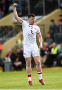 12 May 2019; Connor McAliskey of Tyrone celebrates after scoring his sides final point late on during the Ulster GAA Football Senior Championship preliminary round match between Tyrone and Derry at Healy Park, Omagh in Tyrone. Photo by Oliver McVeigh/Sportsfile