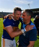 12 May 2019; Tipperary manager Liam Sheedy celebrates with Padraic Maher after the Munster GAA Hurling Senior Championship Round 1 match between Cork and Tipperary at Pairc Ui Chaoimh in Cork. Photo by Diarmuid Greene/Sportsfile