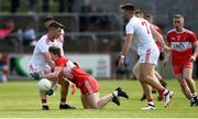 12 May 2019; Paul McNeill of Derry in action against Matthew Donnelly and Tiernan McCann of Tyrone during the Ulster GAA Football Senior Championship preliminary round match between Tyrone and Derry at Healy Park, Omagh in Tyrone. Photo by Oliver McVeigh/Sportsfile