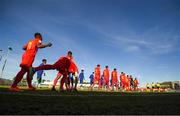12 May 2019; Players and officials take to the pitch prior to the 2019 UEFA European Under-17 Championships quarter-final match between Belgium and Netherlands at Carlisle Grounds in Bray, Wicklow. Photo by Stephen McCarthy/Sportsfile