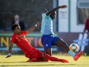 12 May 2019; Brian Brobbey of Netherlands in action against Killian Sardella of Belgium during the 2019 UEFA European Under-17 Championships quarter-final match between Belgium and Netherlands at Carlisle Grounds in Bray, Wicklow. Photo by Stephen McCarthy/Sportsfile