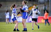 11 May 2019; Rosie Landers of Waterford is congratulated by team-mate, Eimear Fennell following the TG4 Munster Ladies Football Senior Championship match between Kerry and Waterford at Cusack Park in Ennis, Clare. Photo by Sam Barnes/Sportsfile