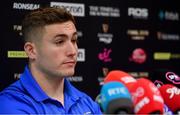 13 May 2019; Jordan Larmour during a Leinster Rugby Press Conference at Leinster Rugby Headquarters in UCD, Dublin. Photo by Piaras Ó Mídheach/Sportsfile