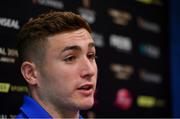 13 May 2019; Jordan Larmour during a Leinster Rugby Press Conference at Leinster Rugby Headquarters in UCD, Dublin. Photo by Piaras Ó Mídheach/Sportsfile