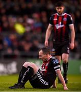 10 May 2019; Derek Pender of Bohemians after picking up an injury during the SSE Airtricity League Premier Division match between Bohemians and Dundalk at Dalymount Park in Dublin. Photo by Ben McShane/Sportsfile