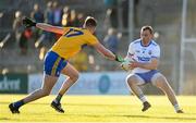 11 May 2019; James McGrath of Waterford in action against Darragh Bohannon of Clare during the Munster GAA Football Senior Championship quarter-final match between Clare v Waterford at Cusack Park in Ennis, Clare. Photo by Sam Barnes/Sportsfile