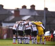10 May 2019; Dundalk players huddle prior to the SSE Airtricity League Premier Division match between Bohemians and Dundalk at Dalymount Park in Dublin. Photo by Ben McShane/Sportsfile