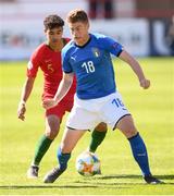 13 May 2019; Nicholas Bonfanti of Italy in action against Rafael Brito of Portugal during the 2019 UEFA European Under-17 Championships quarter-final match between Italy and Portugal at Tolka Park in Dublin. Photo by Stephen McCarthy/Sportsfile